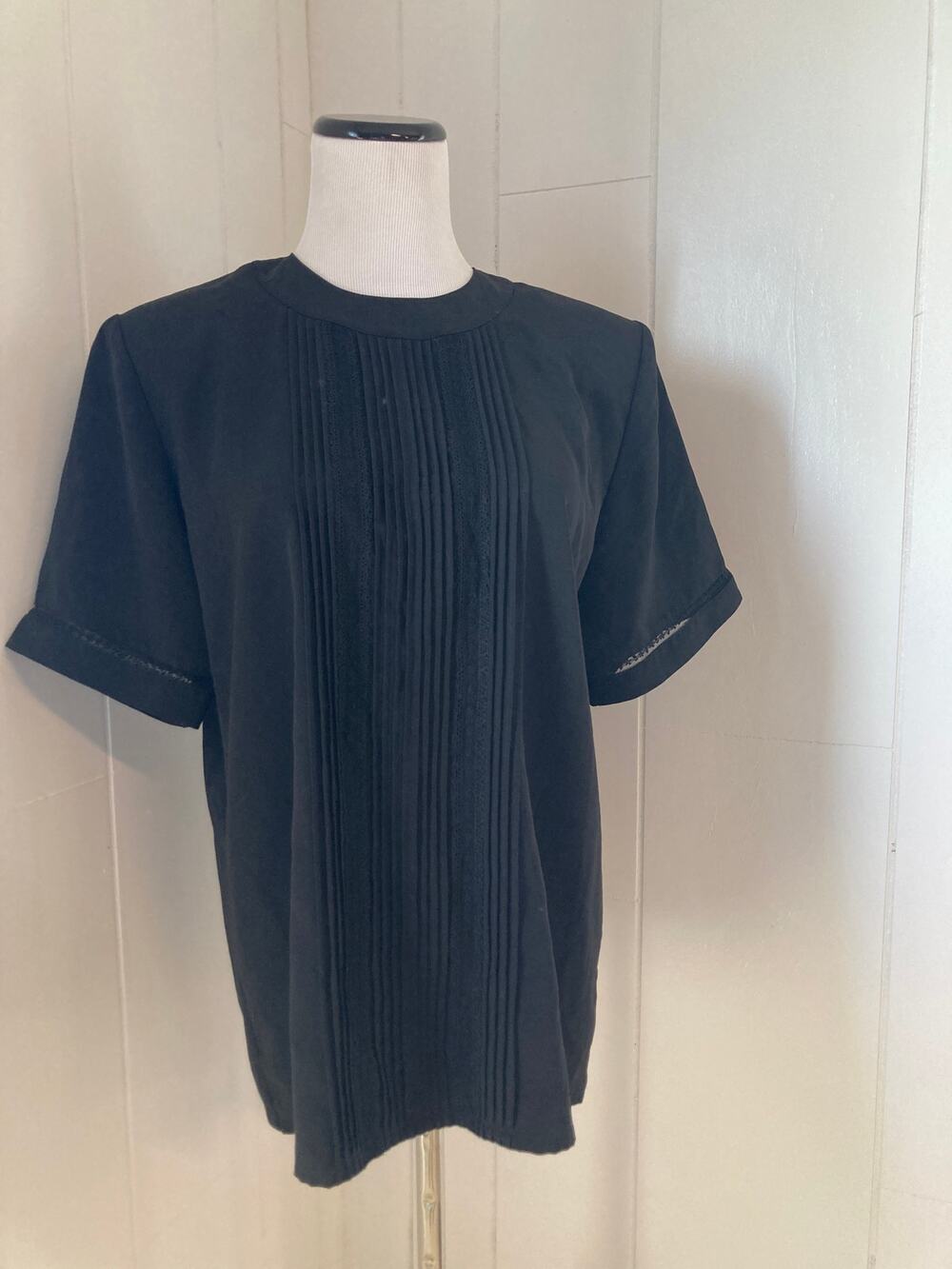 Kim Rogers Black Pin Tucked Pullover Blouse, Size  8